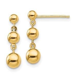 Million Charms 14k Yellow Gold Graduated 3 Ball Post Earrings